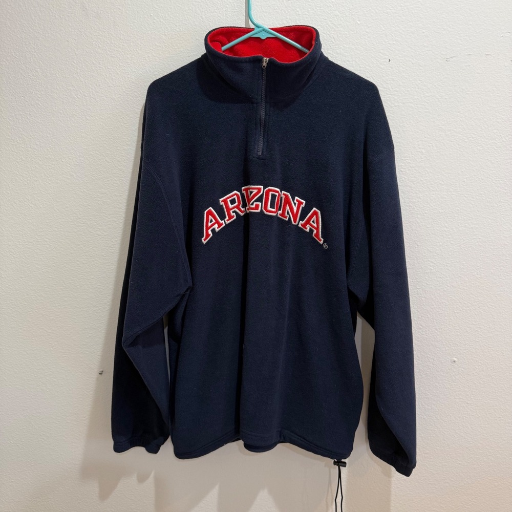 Vintage Champion Arizona Wildcats Quarter Zip Fleece Pullover Navy Blue Mens XL